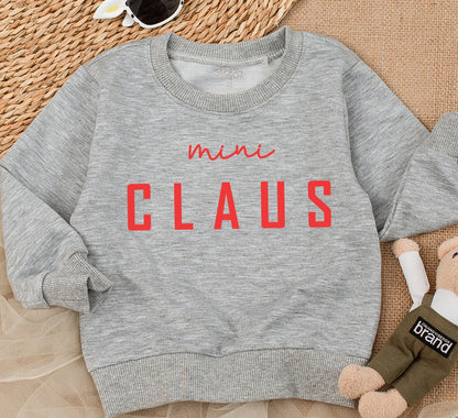 Mama Claus & Mini Claus Christmas Sweatshirt Family Matching Set, Red Festive Design, Personalized Name Gift