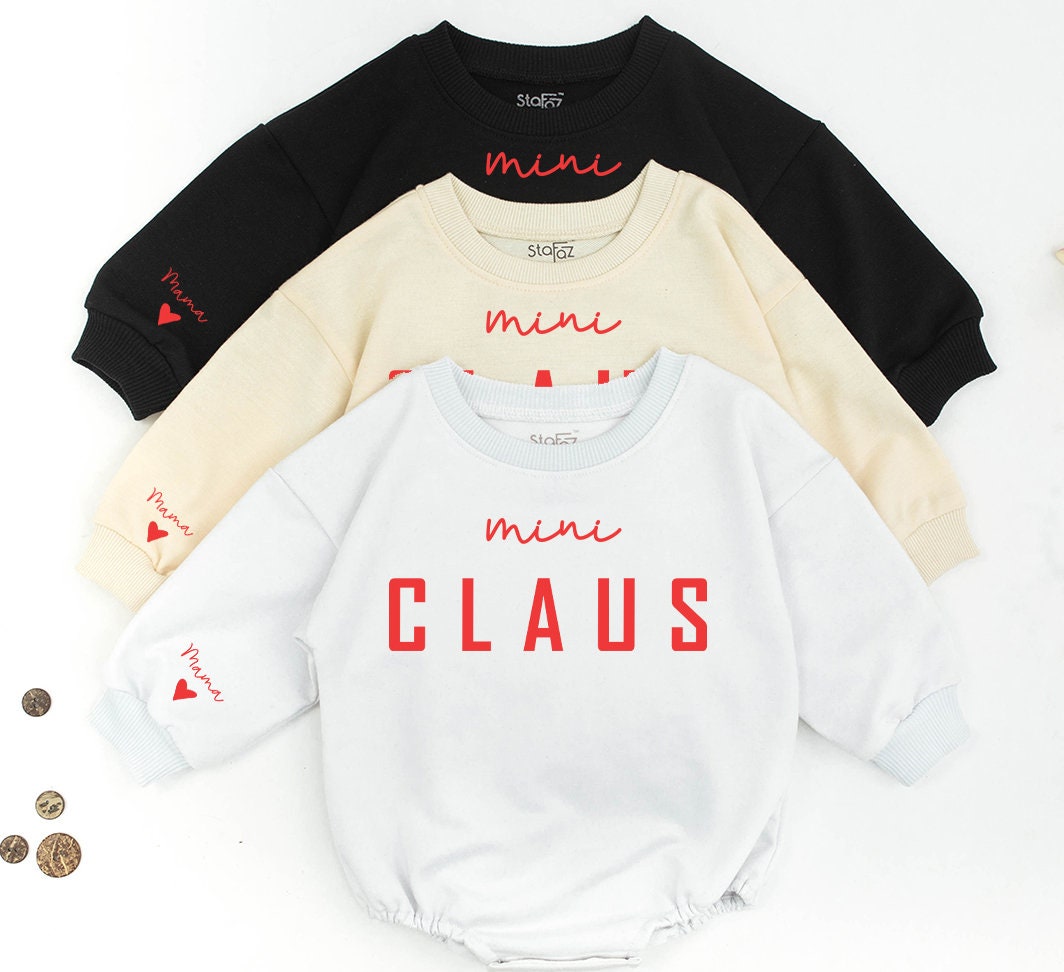 Mama Claus & Mini Claus Christmas Sweatshirt Family Matching Set, Red Festive Design, Personalized Name Gift