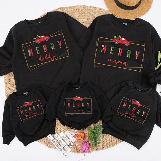 Matching Mama Mini Christmas Sweatshirts Merry Red Truck Family Holiday Outfit Comfortable Mother Daughter Winter Leopard Print