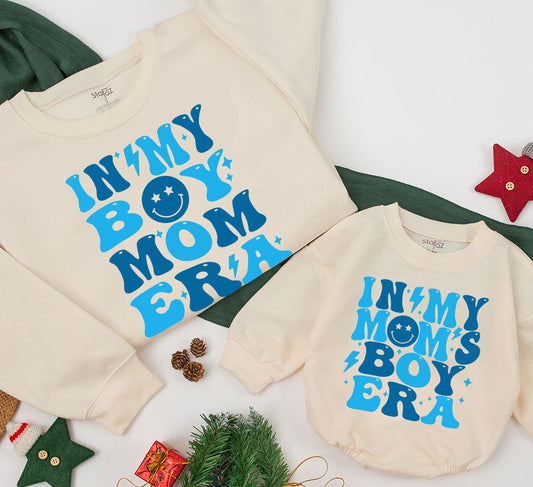In My Boy Mom Era Sweatshirt Retro Blue Lightning Stars Smiling Face Vintage Mom Life Mama Gift 