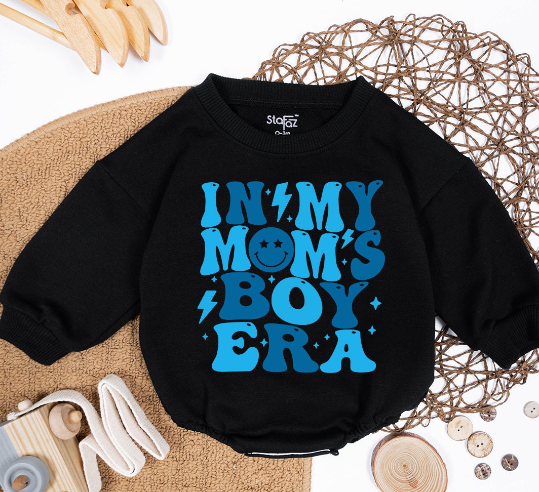 In My Boy Mom Era Sweatshirt Retro Blue Lightning Stars Smiling Face Vintage Mom Life Mama Gift 