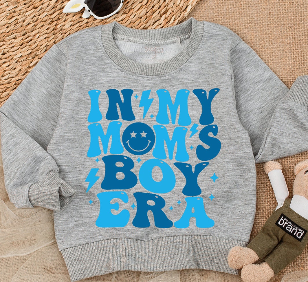 In My Boy Mom Era Sweatshirt Retro Blue Lightning Stars Smiling Face Vintage Mom Life Mama Gift 
