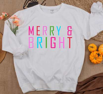 Personalized Mommy and Me Christmas Sweatshirt Merry & Bright Colorful Letters Name on Wrist Mom Daughter Baby Girl Holiday Gift