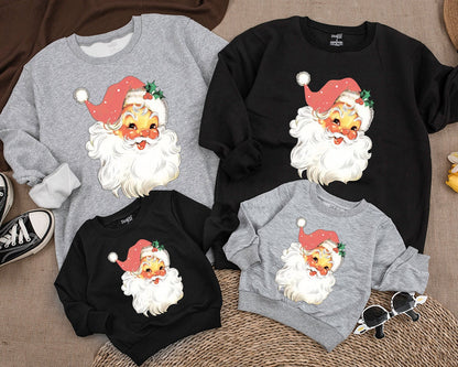 Merry Christmas Santa Face Family Matching Sweatshirt for Babies Kids and Adults Vintage Retro Holiday Winter Apparel Soft Comfortable Gift