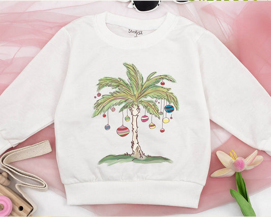 Tropical Christmas Palm Tree Sweatshirt Toddler Romper, Beachy Xmas Gift for Baby Kid, Aloha Holiday Outfit, Florida Christmas in July Fun 139chars