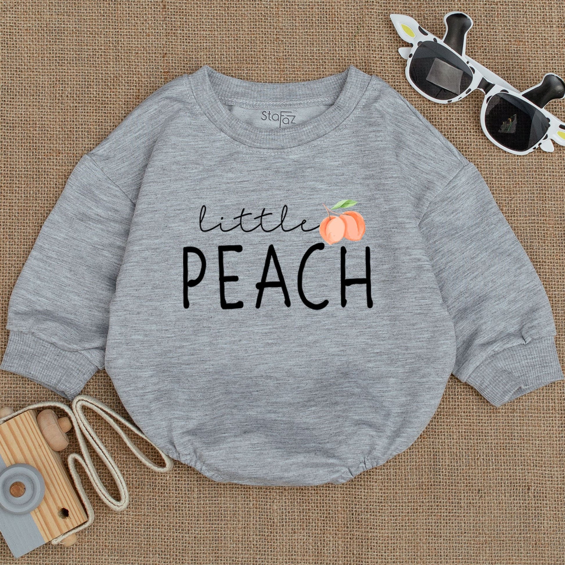 Peach Baby Romper - Cute Little Peach Baby Girl Bodysuit Fruit Summer Outfit Newborn Gift Boho Style Vegan Baby Clothing