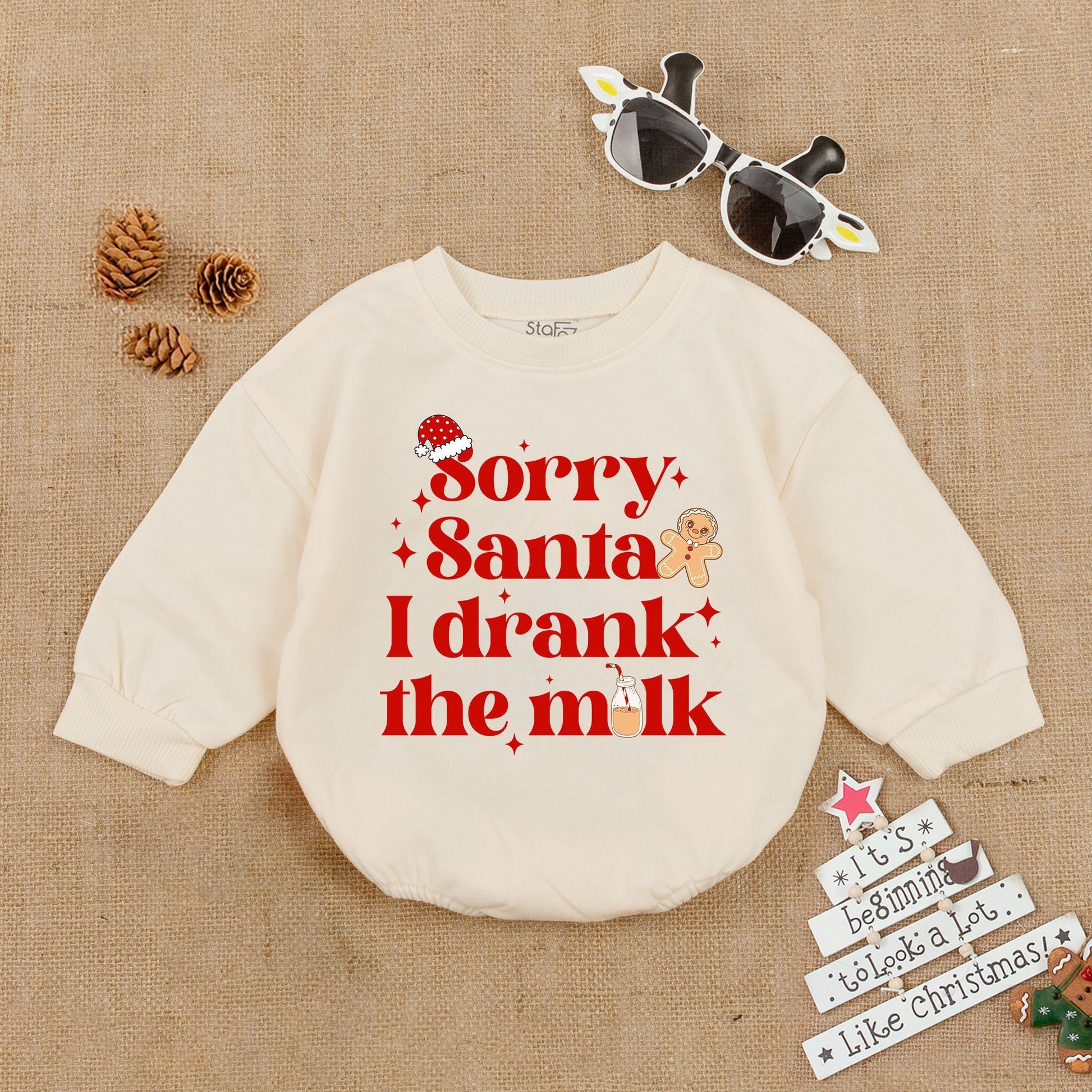 Sorry Santa I Drank The Milk Baby Romper Cozy Christmas Bodysuit for First Christmas Holiday Outfit Long Sleeve Infant Clothes Festive Season