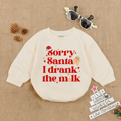 Sorry Santa I Drank The Milk Baby Romper Cozy Christmas Bodysuit for First Christmas Holiday Outfit Long Sleeve Infant Clothes Festive Season