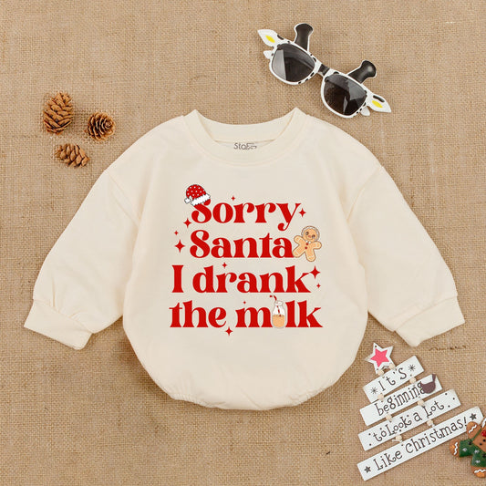 Sorry Santa I Drank The Milk Baby Romper Cozy Christmas Bodysuit for First Christmas Holiday Outfit Long Sleeve Infant Clothes Festive Season