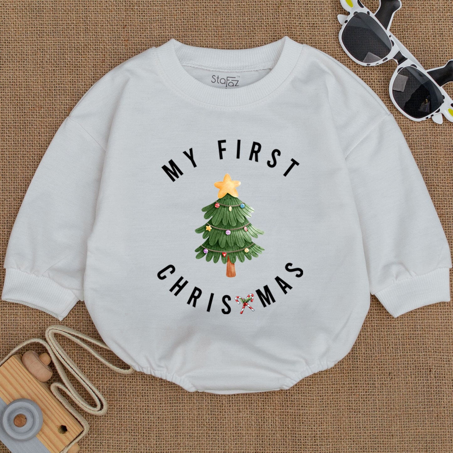 My First Christmas Baby Romper Cozy Bodysuit Retro Tree Santa Design Infant Outfit Festive Holiday Gift Newborn Celebration