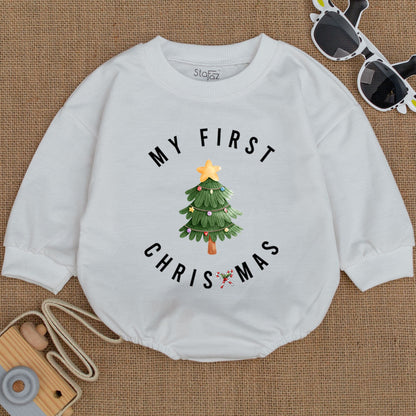 My First Christmas Baby Romper Cozy Bodysuit Retro Tree Santa Design Infant Outfit Festive Holiday Gift Newborn Celebration