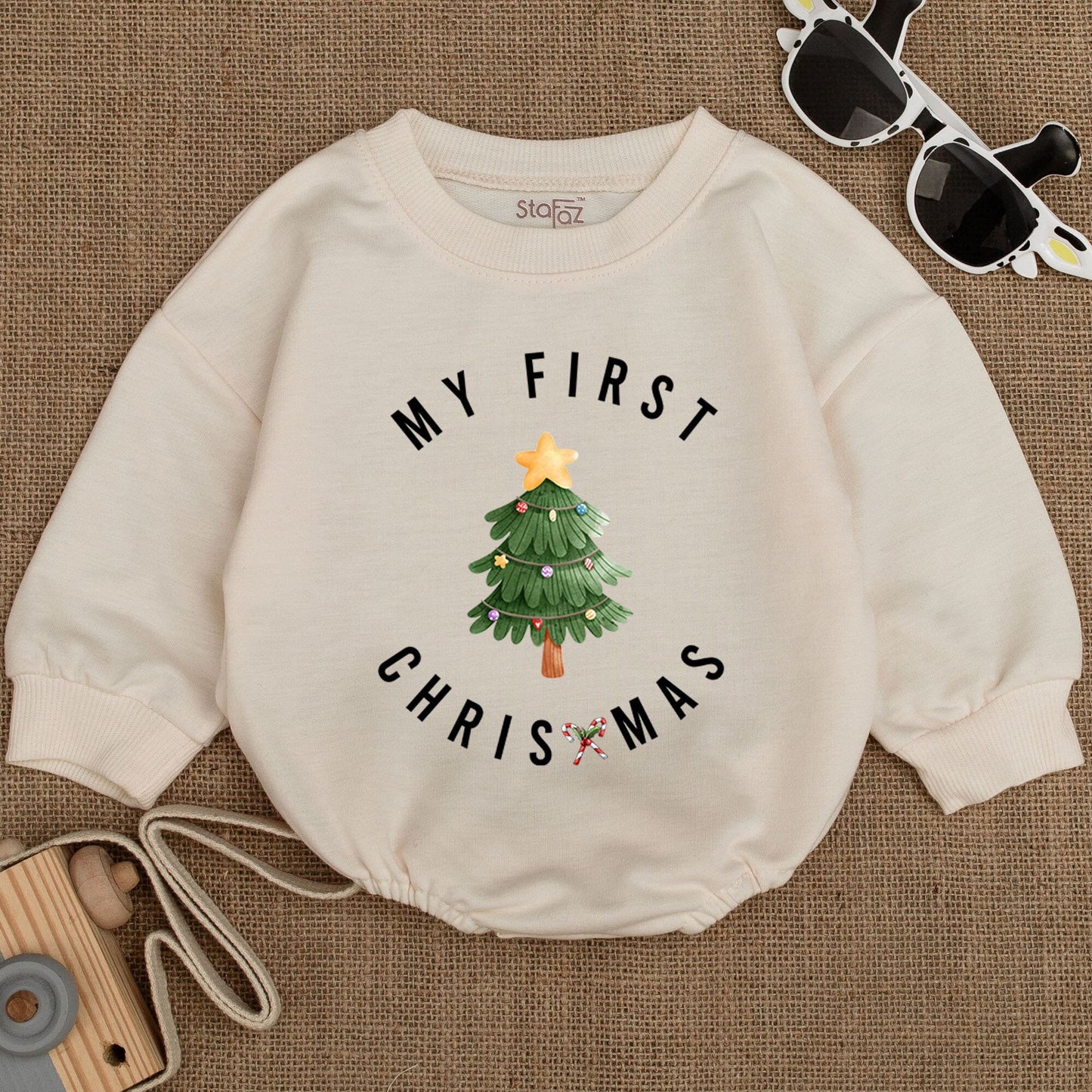 My First Christmas Baby Romper Cozy Bodysuit Retro Tree Santa Design Infant Outfit Festive Holiday Gift Newborn Celebration