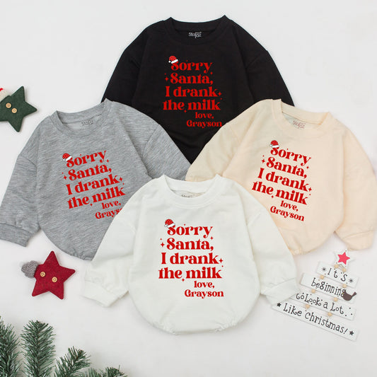 Sorry Santa I Drank the Milk Christmas Baby Romper Infant Girl Boy Outfit Cozy Warm Red Holiday Clothes First Christmas Gift