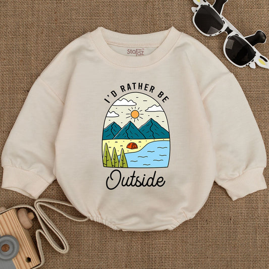 I'd Rather Be Outside Baby Bodysuit Mountains Adventure Infant Girl Boy Clothes Camping Gift Newborn Romper