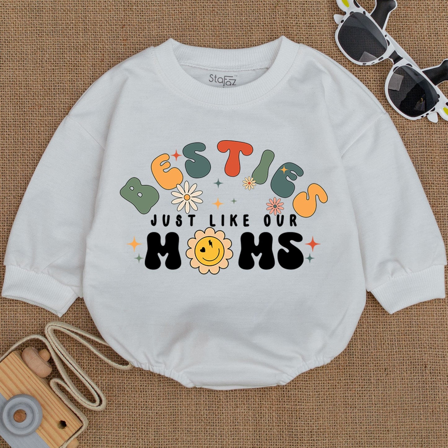 Besties Just Like Our Moms Baby Romper Matching Best Friends Outfit Bodysuit Newborn Infant Girl Boy Clothes Soft Comfortable Baby Shower Gift