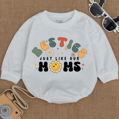 Besties Just Like Our Moms Baby Romper Matching Best Friends Outfit Bodysuit Newborn Infant Girl Boy Clothes Soft Comfortable Baby Shower Gift