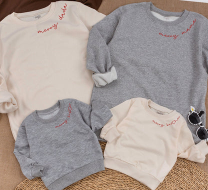 Custom Mama and Mini Christmas Sweatshirt with Daughter and Son Names Personalized Family Holiday Gift Cozy Winter Outfits for Moms and Kids