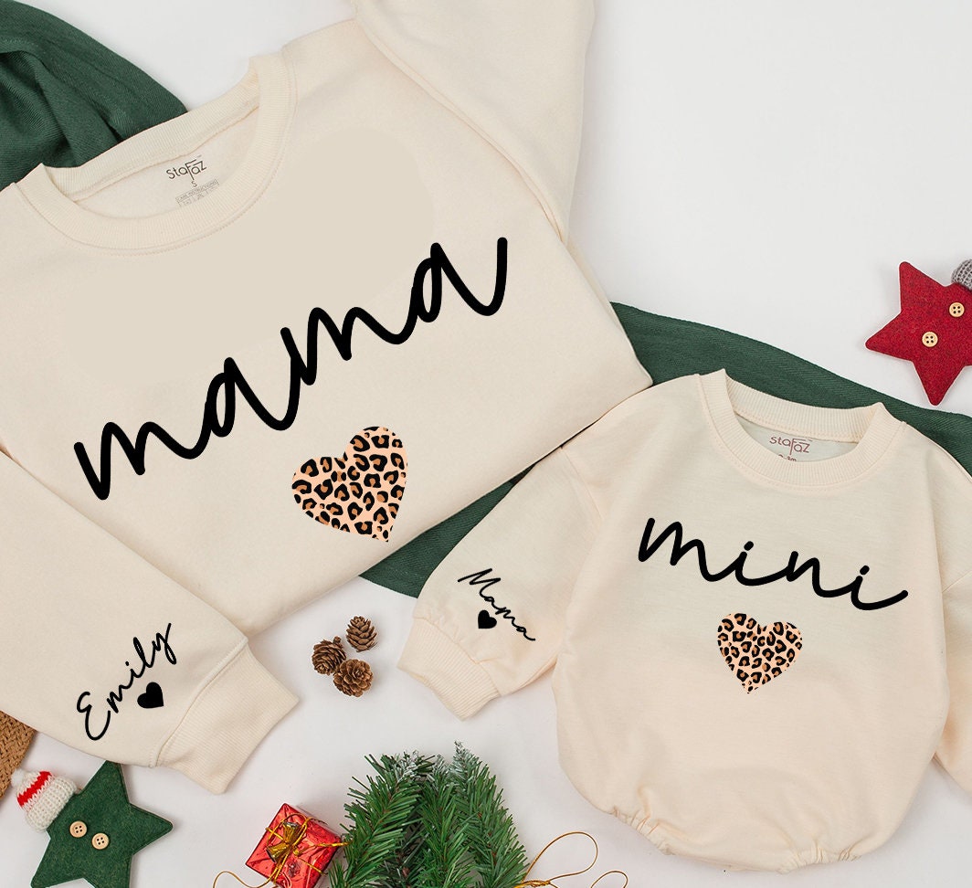 Personalized Mama and Mini Matching Sweatshirt Christmas Family Outfit Daughter Kid Baby Girl Romper Gift
