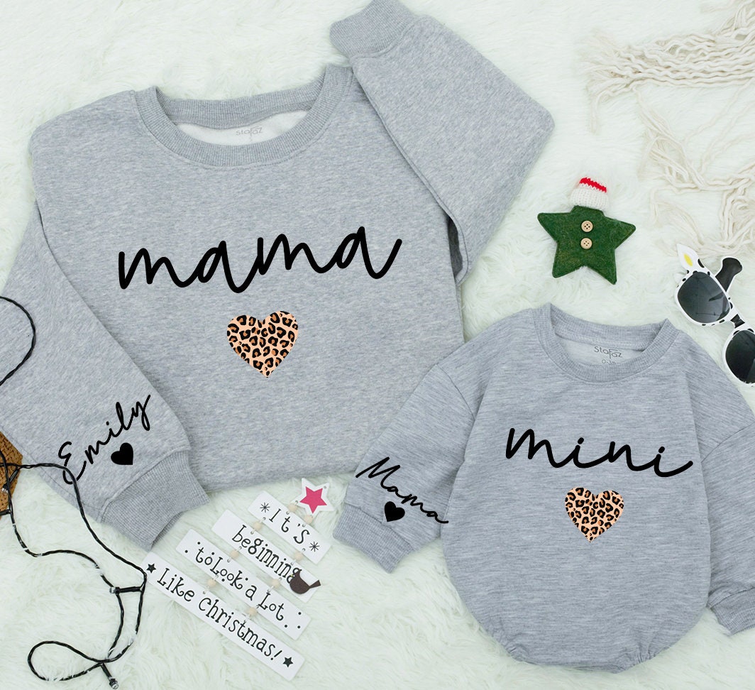 Personalized Mama and Mini Matching Sweatshirt Christmas Family Outfit Daughter Kid Baby Girl Romper Gift