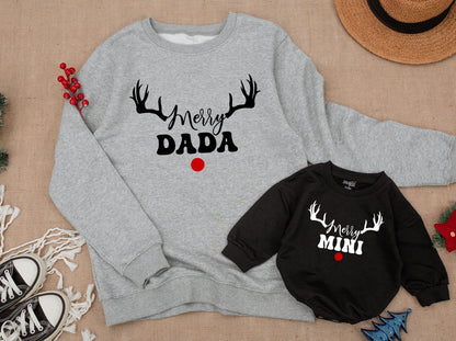 Merry Mama and Merry Mini Christmas Sweatshirt Matching Family Sweaters Daughter Toddler Outfit Holiday Xmas Shirts Mom and Me Winter Soft Comfortable