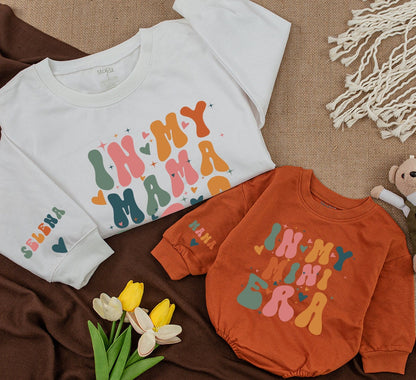 Personalized Mama & Mini Retro Sweatshirt Set, Groovy Family Matching Outfits, In My Era, Baby Romper, Mom & Me Winter Gift