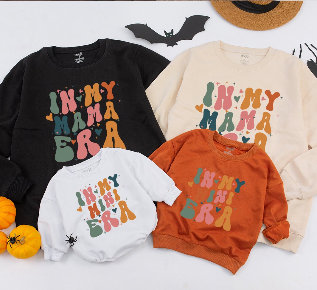 Personalized Mama & Mini Retro Sweatshirt Set, Groovy Family Matching Outfits, In My Era, Baby Romper, Mom & Me Winter Gift