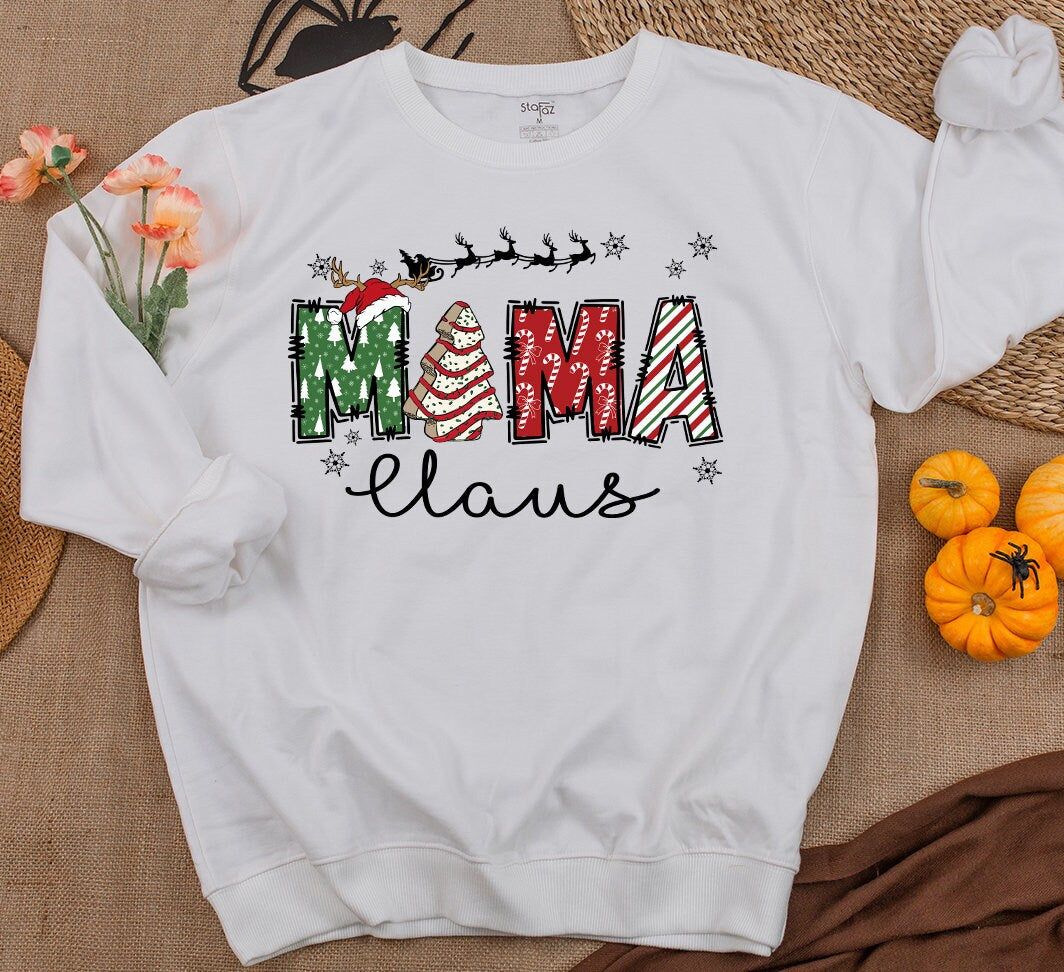 Personalized Mama Mini Gigi Claus Family Christmas Sweatshirt festive candy cane star reindeer sleigh design holiday cozy gift
