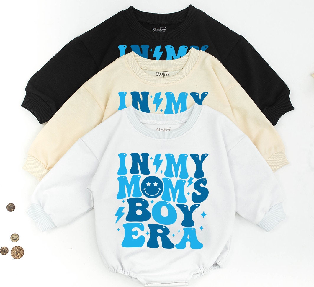 In My Boy Mom Era Sweatshirt Retro Blue Lightning Stars Smiling Face Vintage Mom Life Mama Gift 