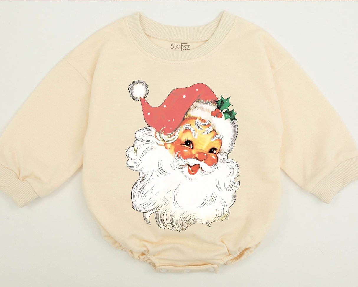 Merry Christmas Santa Face Family Matching Sweatshirt for Babies Kids and Adults Vintage Retro Holiday Winter Apparel Soft Comfortable Gift