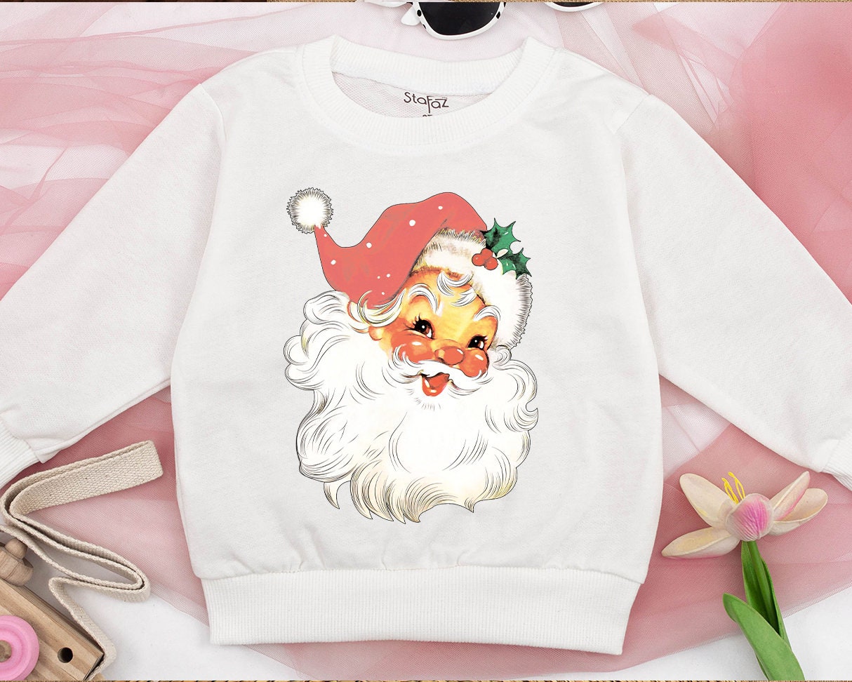 Merry Christmas Santa Face Family Matching Sweatshirt for Babies Kids and Adults Vintage Retro Holiday Winter Apparel Soft Comfortable Gift