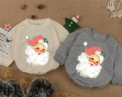 Merry Christmas Santa Face Family Matching Sweatshirt for Babies Kids and Adults Vintage Retro Holiday Winter Apparel Soft Comfortable Gift