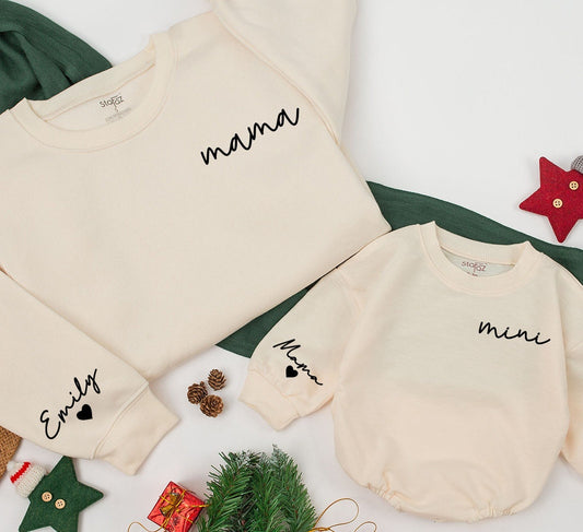 Personalized Mama and Mini Matching Sweatshirts for Family Christmas | Mom & Baby Girl Outfits | Daughter Kid Winter Gift