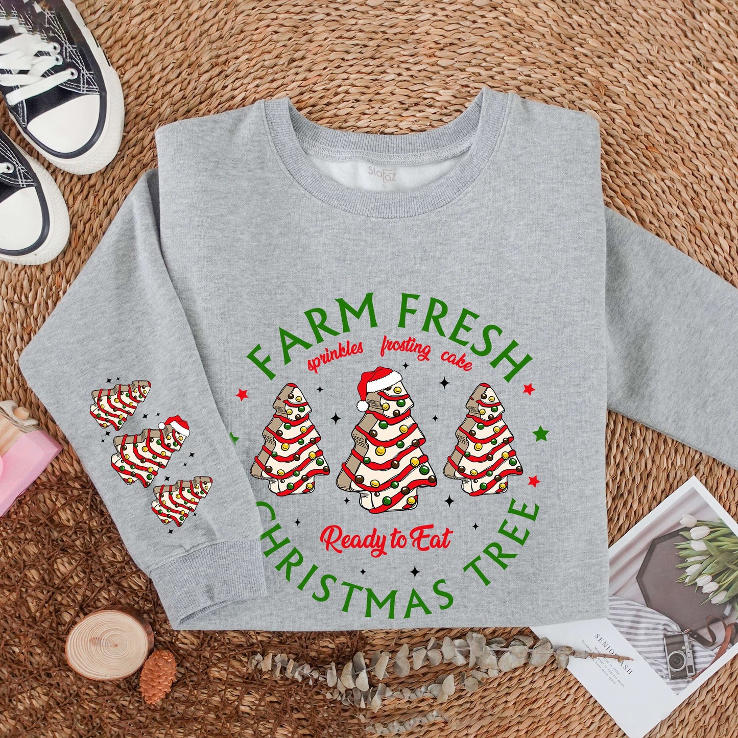 Farm Fresh Christmas Tree Cakes & Sprinkles Sweatshirt, Festive Holiday Sweater, Christmas Tree Farm Shirt for a Merry Christmas & New Year Gift! (137 chars)