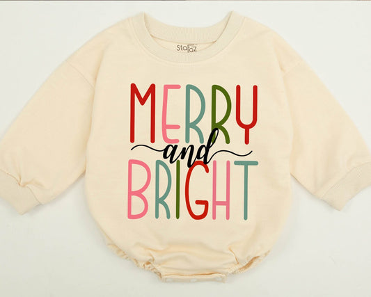 Merry & Bright Retro Sweatshirt: Baby, Toddler & Kids Christmas Gift - Family Matching Holiday Outfit - Red & Green Design