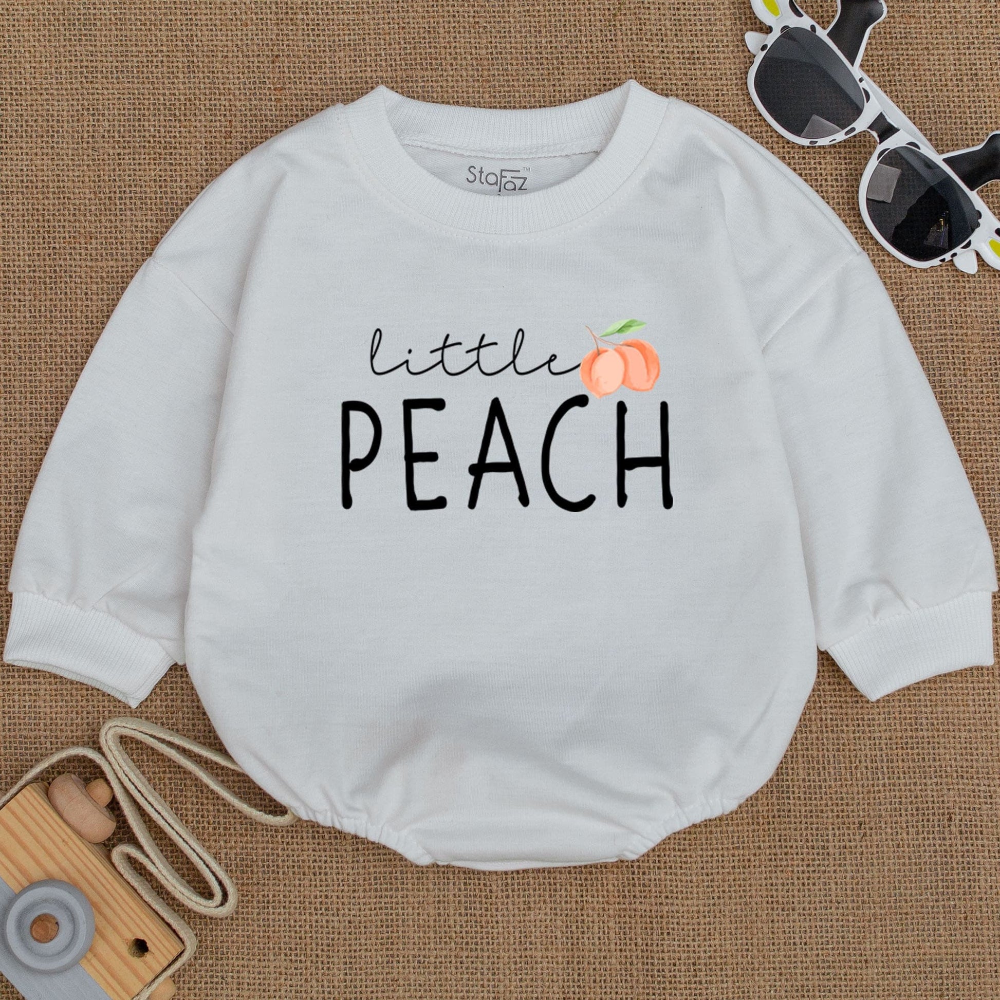 Peach Baby Romper - Cute Little Peach Baby Girl Bodysuit Fruit Summer Outfit Newborn Gift Boho Style Vegan Baby Clothing