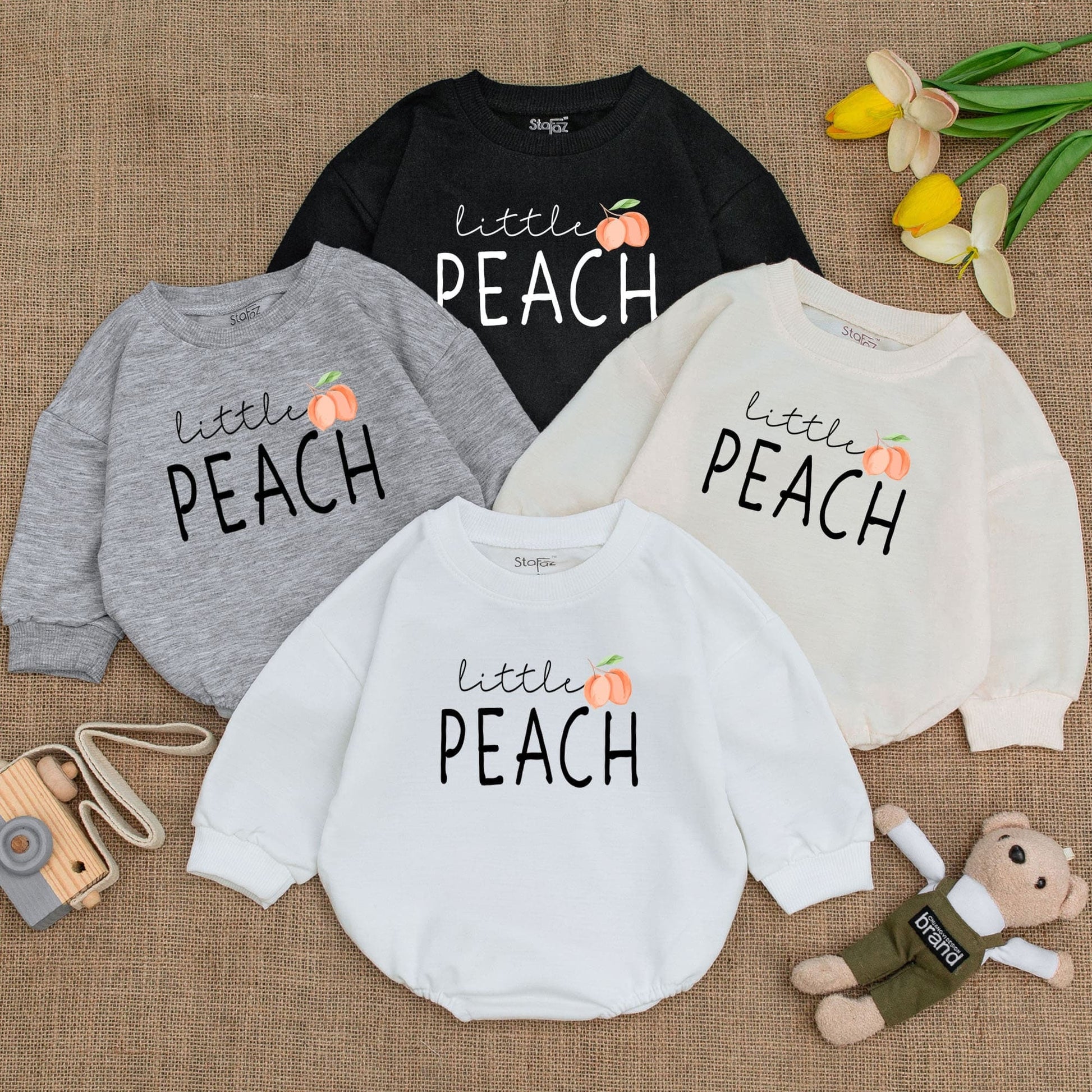 Peach Baby Romper - Cute Little Peach Baby Girl Bodysuit Fruit Summer Outfit Newborn Gift Boho Style Vegan Baby Clothing