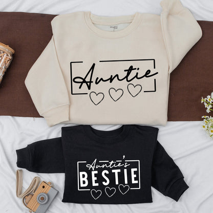 Custom Auntie & Auntie's Bestie Sweatshirt Matching Family Shirt Autumn Outfit Baby Girl Romper Gift Little Man