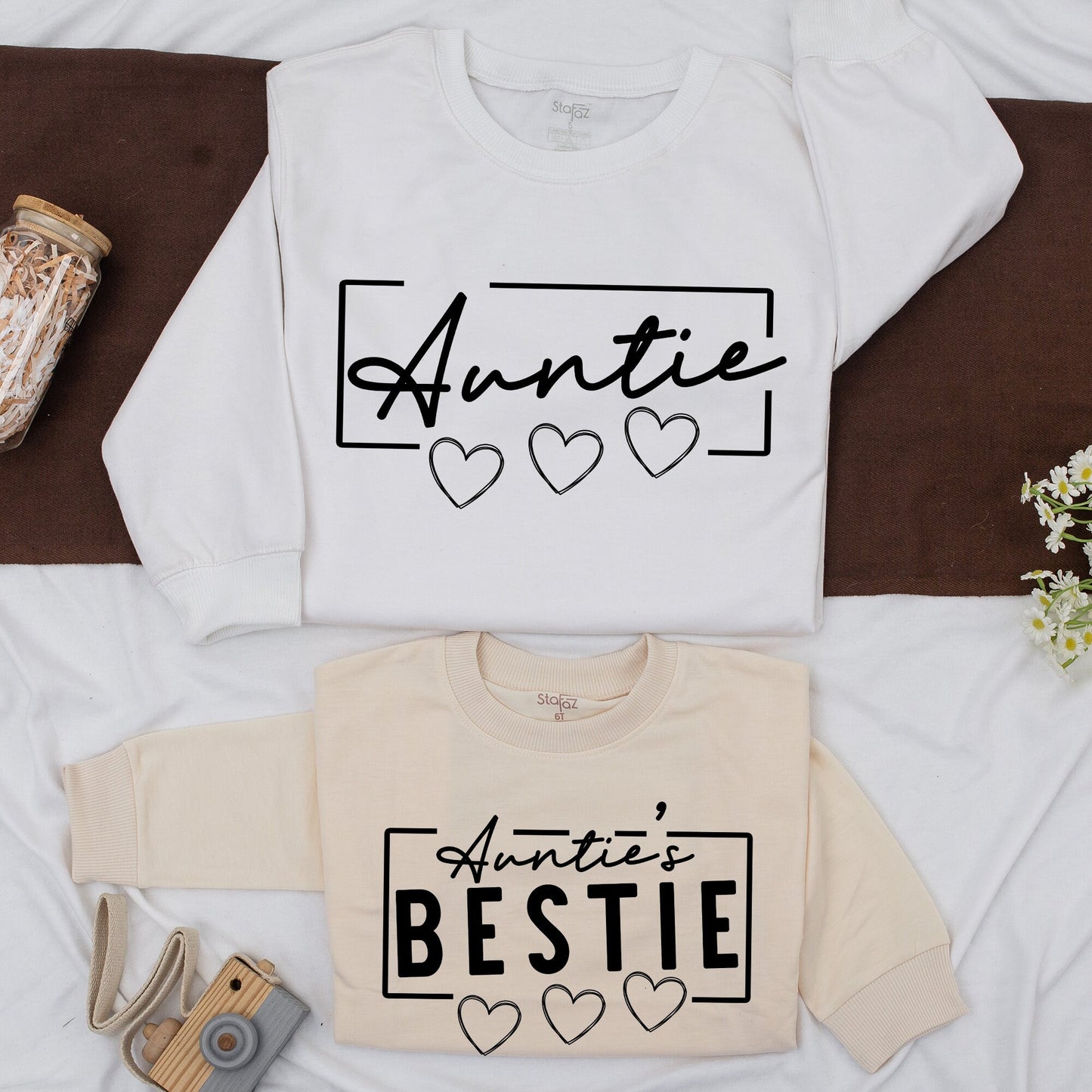 Custom Auntie & Auntie's Bestie Sweatshirt Matching Family Shirt Autumn Outfit Baby Girl Romper Gift Little Man