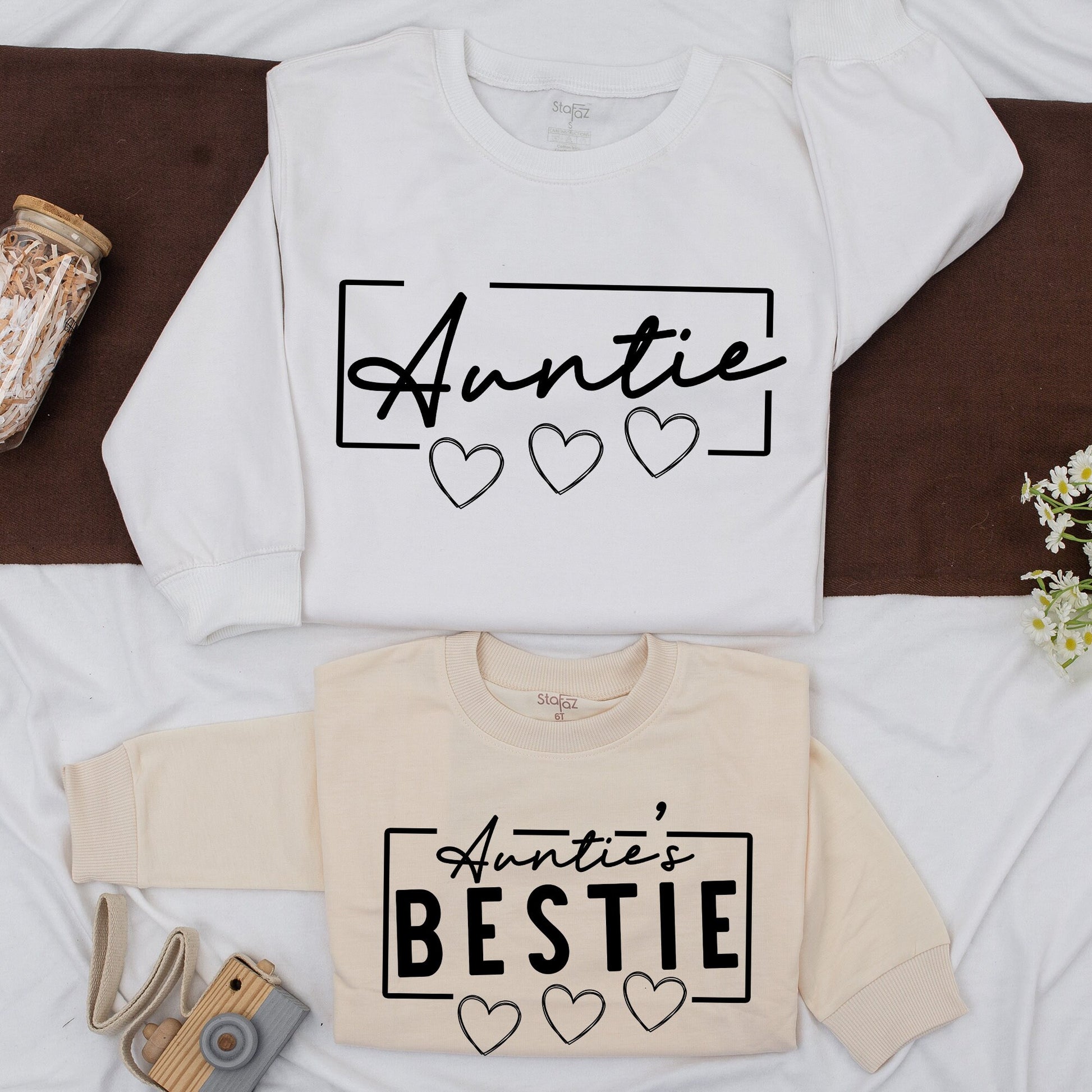 Custom Auntie & Auntie's Bestie Sweatshirt Matching Family Shirt Autumn Outfit Baby Girl Romper Gift Little Man