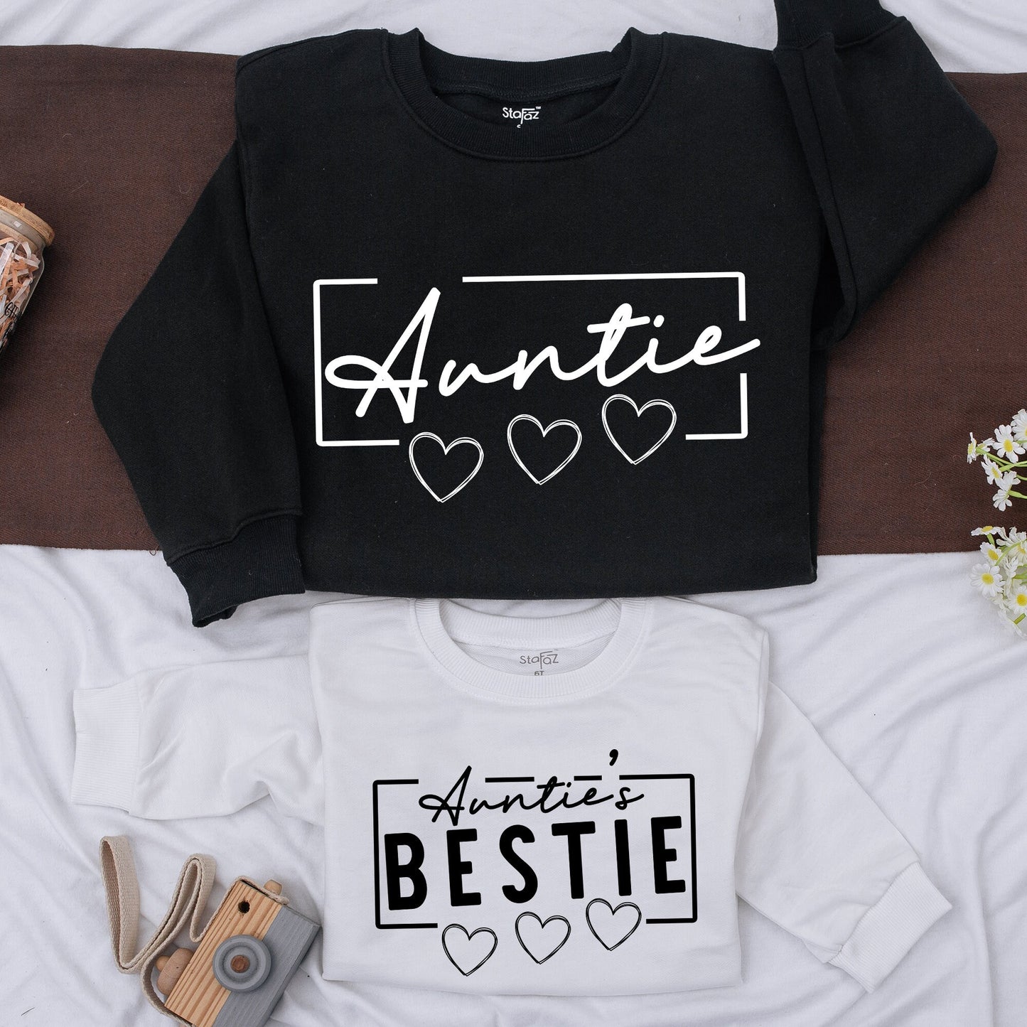 Custom Auntie & Auntie's Bestie Sweatshirt Matching Family Shirt Autumn Outfit Baby Girl Romper Gift Little Man