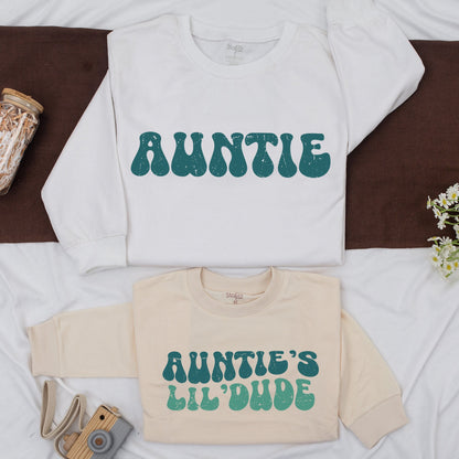 Personalized Auntie and Little Dude Sweatshirt Aunt Niece Nephew Matching Outfit Baby Shower Birthday Gift for Aunt