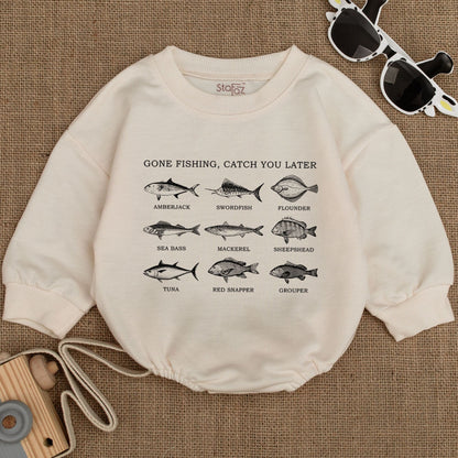 Cute Gone Fishing Baby Romper Soft Cotton Baby Shower Gift Announcement Outfit Newborn Summer Adventure Clothing