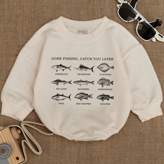 Cute Gone Fishing Baby Romper Soft Cotton Baby Shower Gift Announcement Outfit Newborn Summer Adventure Clothing