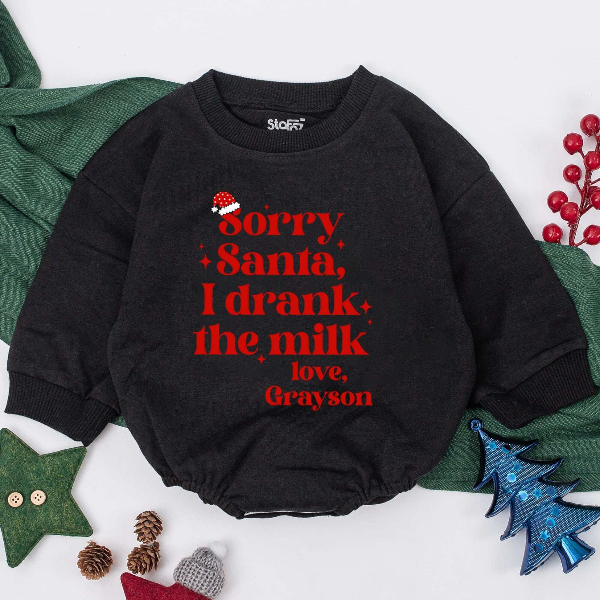 Sorry Santa I Drank the Milk Christmas Baby Romper Infant Girl Boy Outfit Cozy Warm Red Holiday Clothes First Christmas Gift
