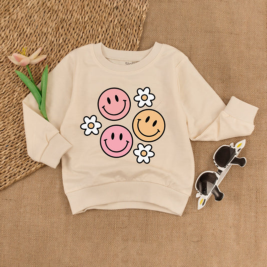 Groovy Smile Face Toddler Sweatshirt Retro Birthday Outfit for Girls, Soft & Comfy Baby Sweatshirt, Fun Gift