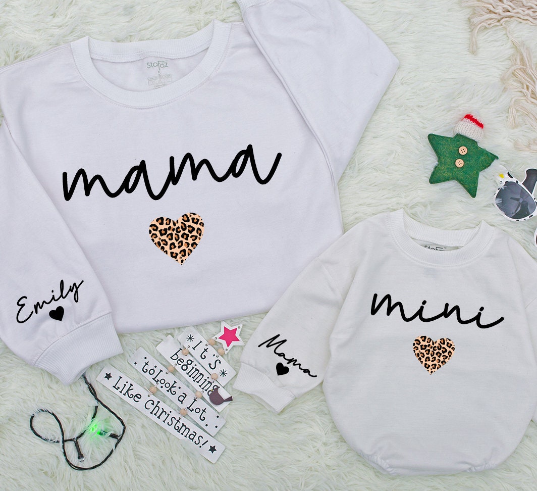 Personalized Mama and Mini Matching Sweatshirt Christmas Family Outfit Daughter Kid Baby Girl Romper Gift