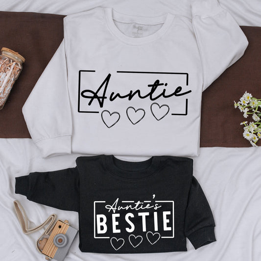 Custom Auntie & Auntie's Bestie Sweatshirt Matching Family Shirt Autumn Outfit Baby Girl Romper Gift Little Man