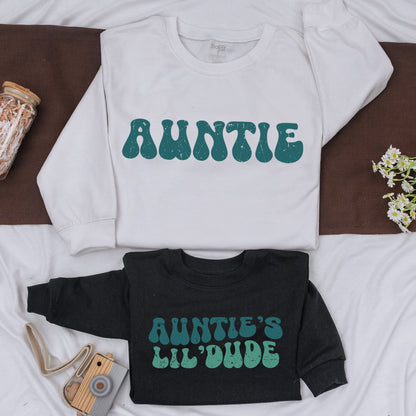 Personalized Auntie and Little Dude Sweatshirt Aunt Niece Nephew Matching Outfit Baby Shower Birthday Gift for Aunt