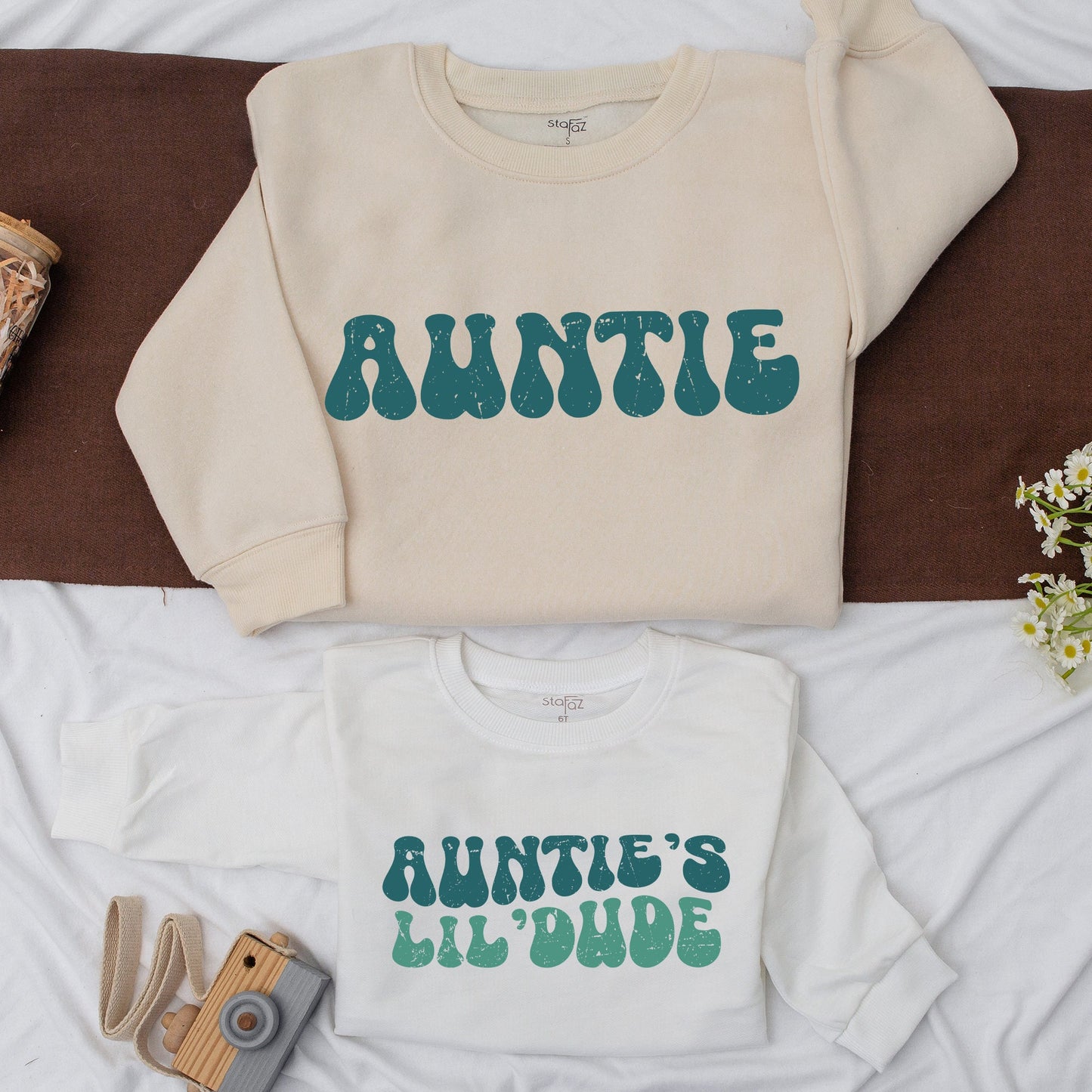 Personalized Auntie and Little Dude Sweatshirt Aunt Niece Nephew Matching Outfit Baby Shower Birthday Gift for Aunt