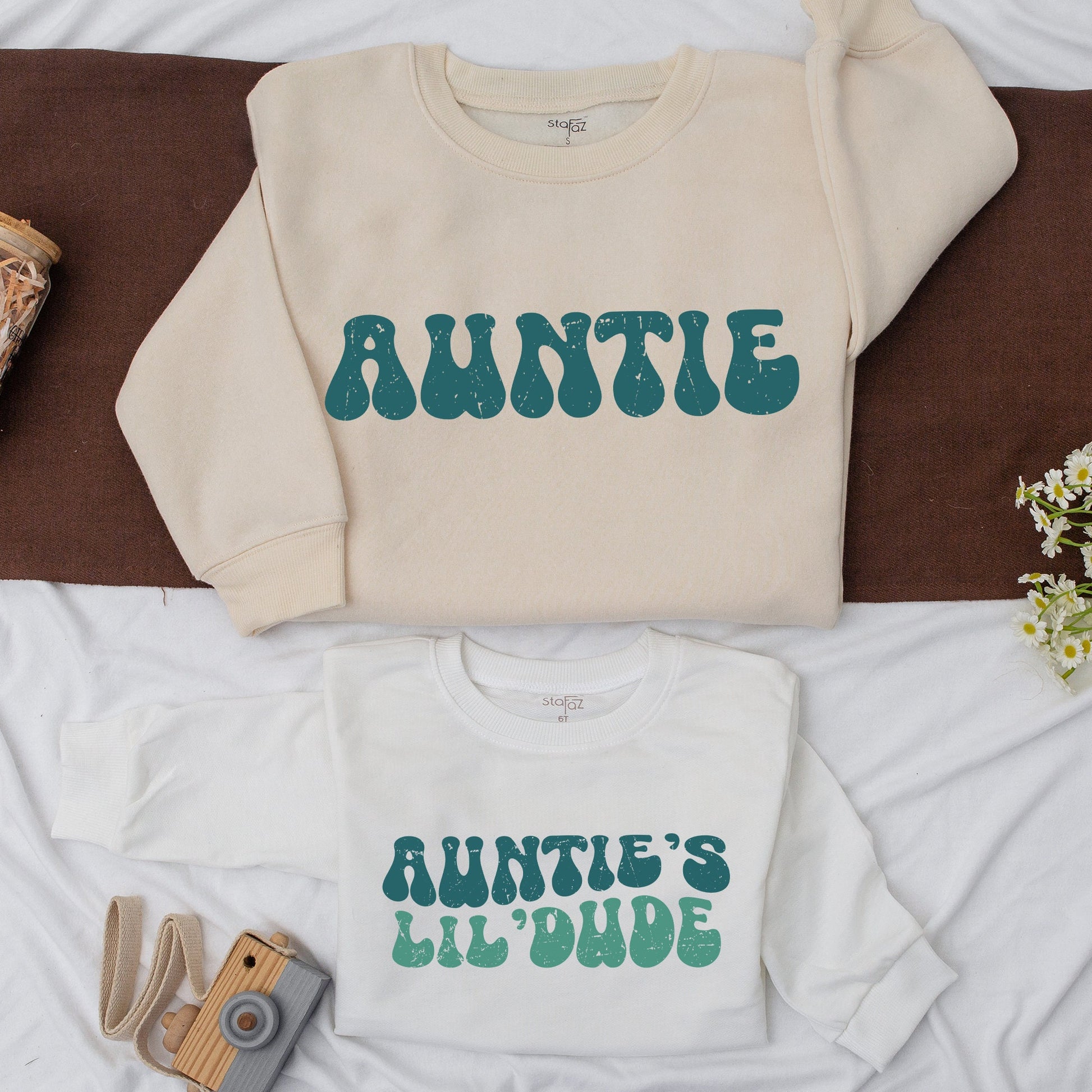 Personalized Auntie and Little Dude Sweatshirt Aunt Niece Nephew Matching Outfit Baby Shower Birthday Gift for Aunt